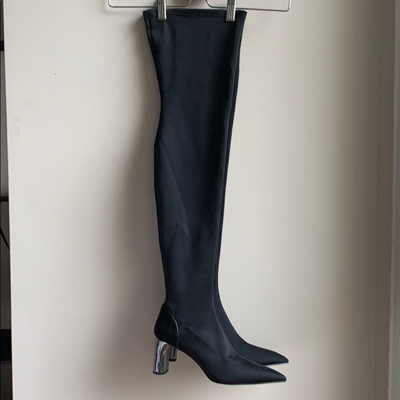 ZARA - OTK Fabric Black Boots with Metallic Heel - Picture 7 of 8